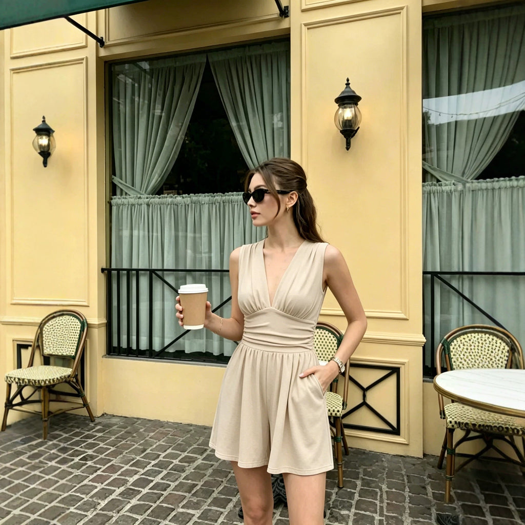 Deep V - Neck Wide - Leg Jumpsuit - aarohi