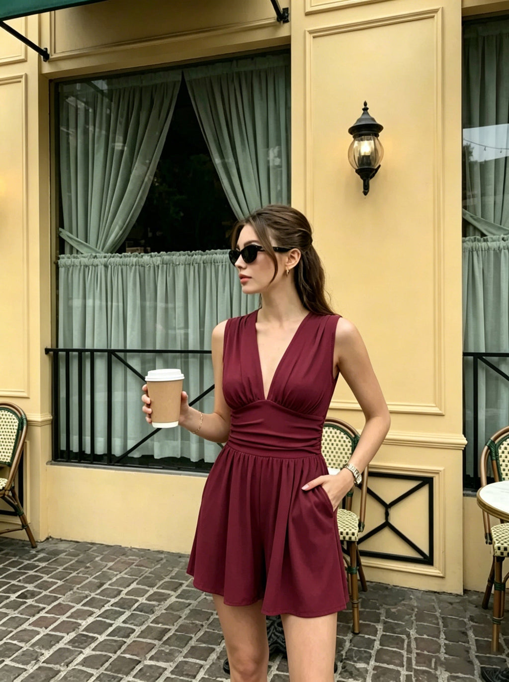 Deep V - Neck Wide - Leg Jumpsuit - aarohi