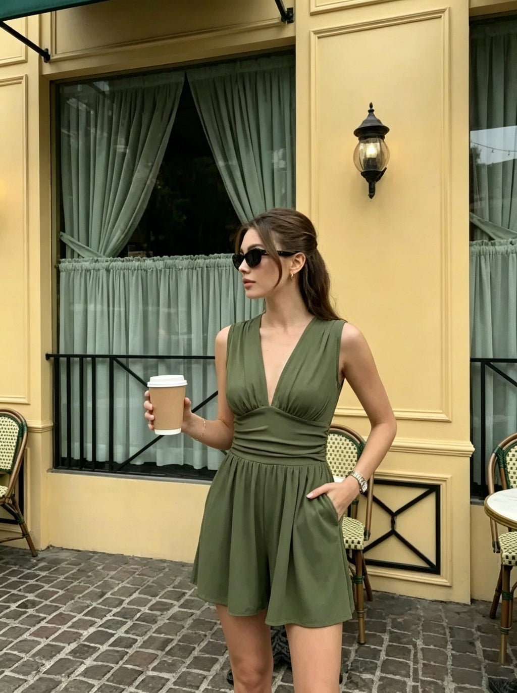 Deep V - Neck Wide - Leg Jumpsuit - aarohi