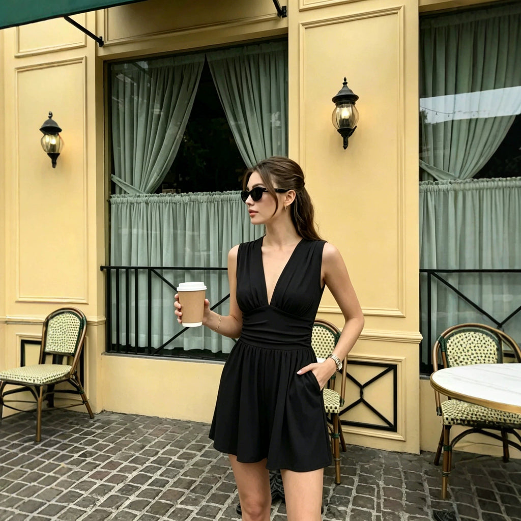 Deep V - Neck Wide - Leg Jumpsuit - aarohi