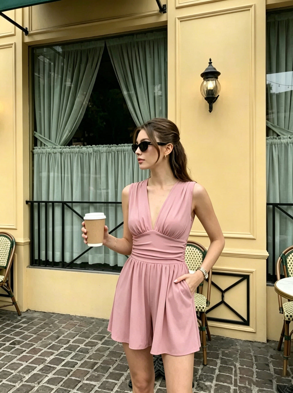 Deep V - Neck Wide - Leg Jumpsuit - aarohi