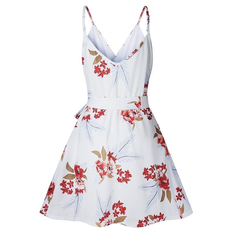 Floral Print Sling Backless Mini Dress - aarohi
