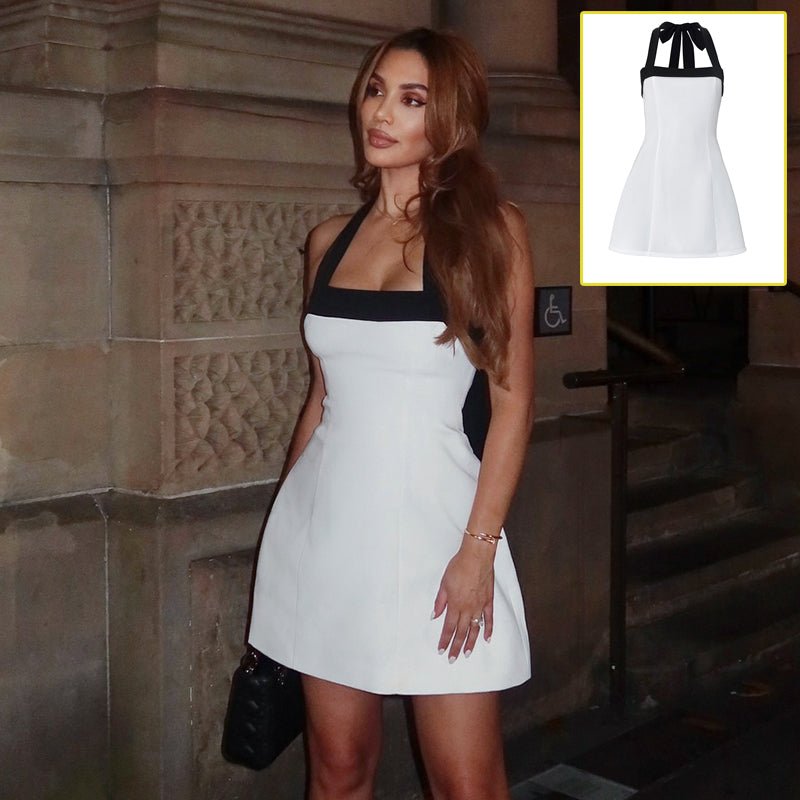 Halter Off - Shoulder Contrast Mini Dress - aarohi