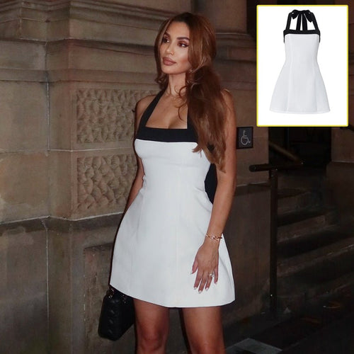Halter Off - Shoulder Contrast Mini Dress - aarohi