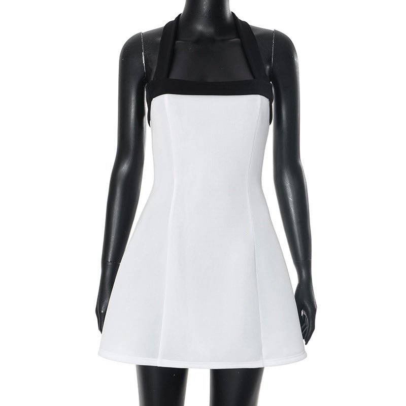 Halter Off - Shoulder Contrast Mini Dress - aarohi