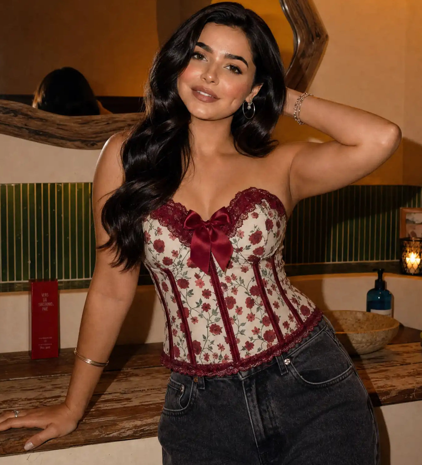 Retro Floral Corset Bouquet Top