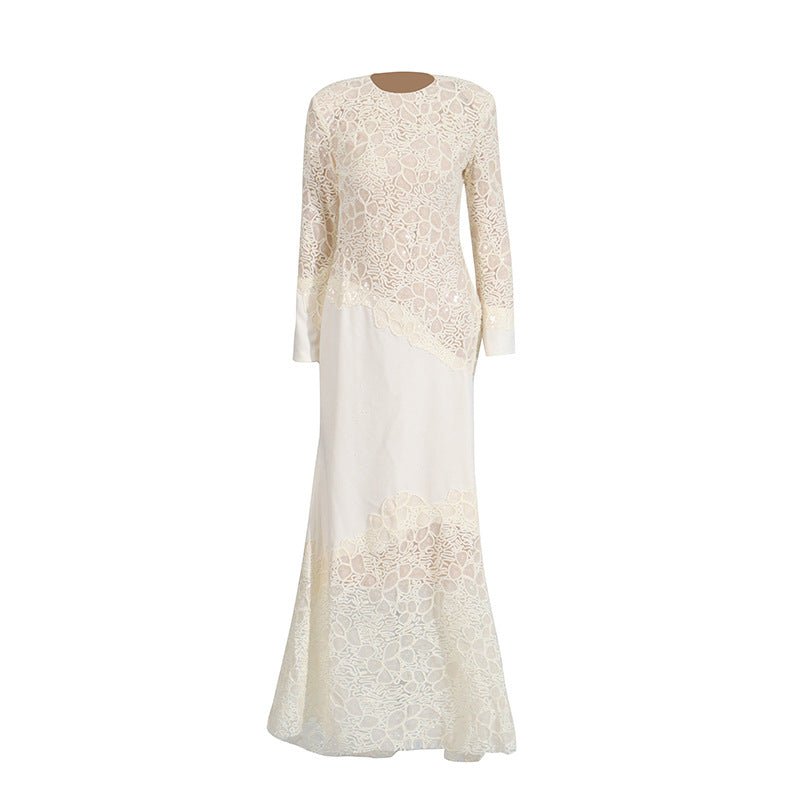 Ivory Lace Embroidered Maxi Gown - aarohi