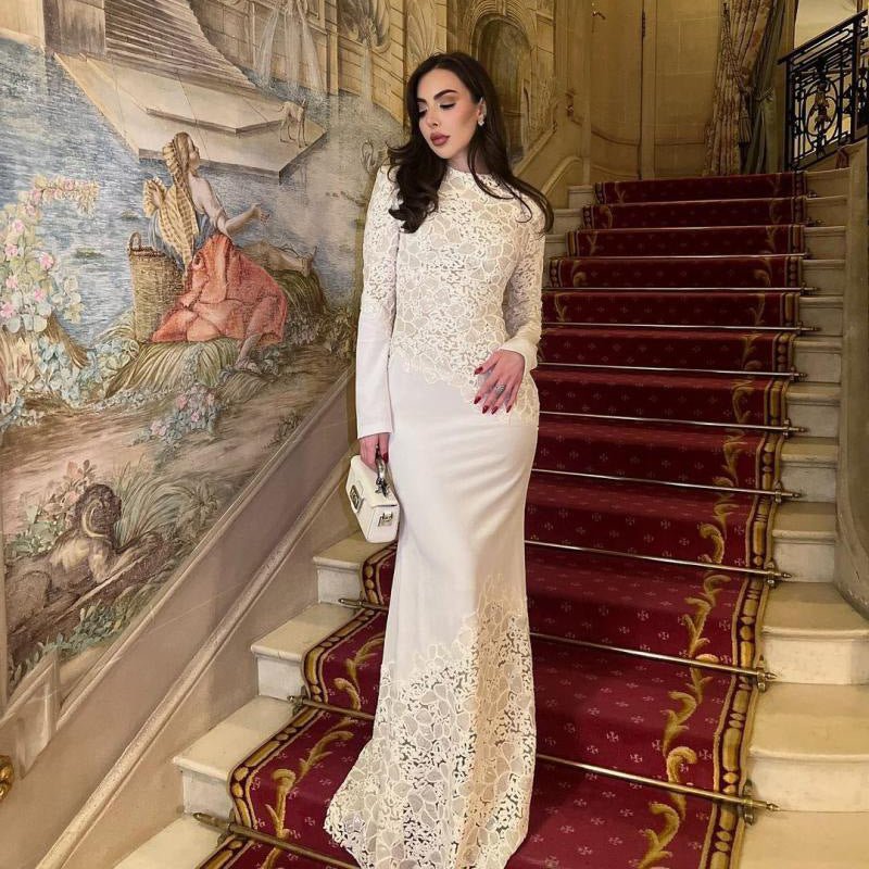 Ivory Lace Embroidered Maxi Gown - aarohi