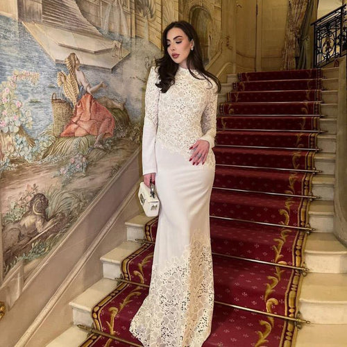 Ivory Lace Embroidered Maxi Gown - aarohi