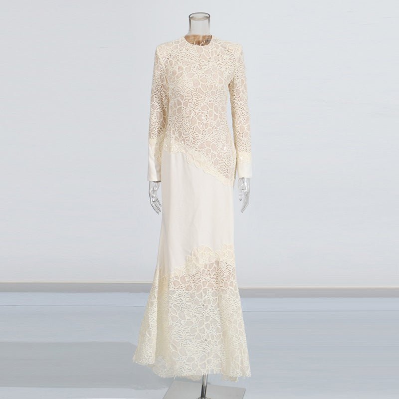 Ivory Lace Embroidered Maxi Gown - aarohi