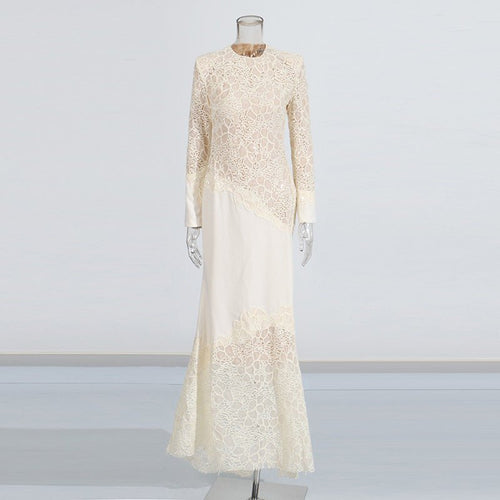 Ivory Lace Embroidered Maxi Gown - aarohi