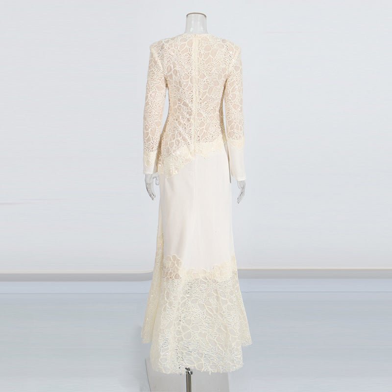Ivory Lace Embroidered Maxi Gown - aarohi