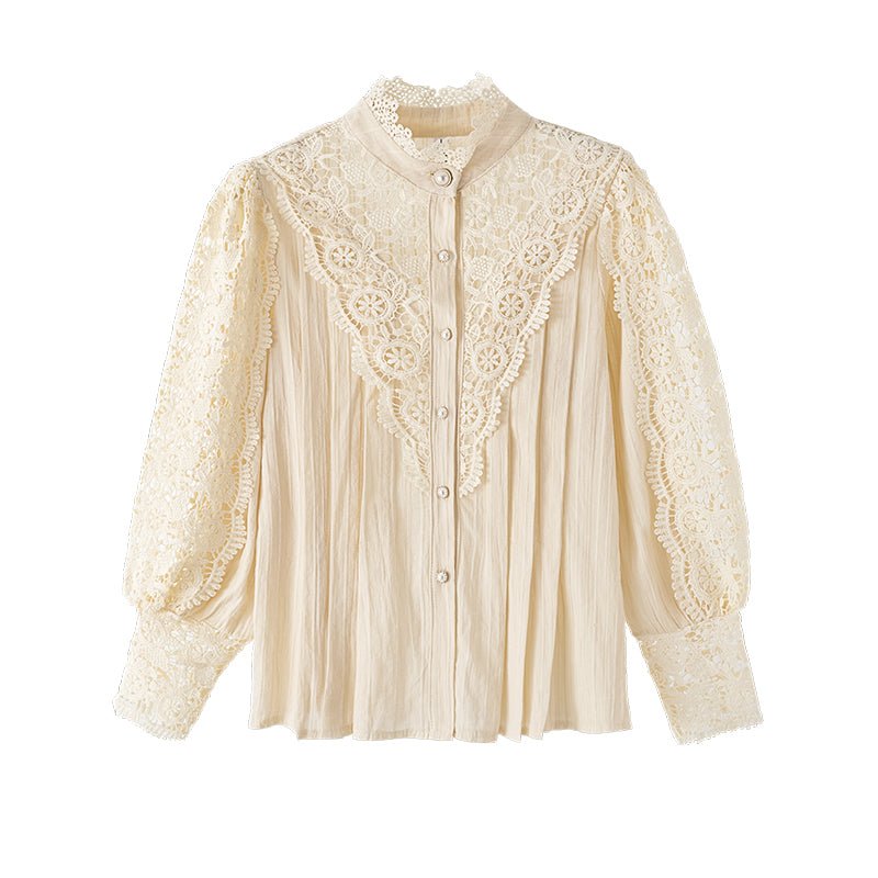 Lace Stand - Up Collar Long Sleeve Blouse - aarohi