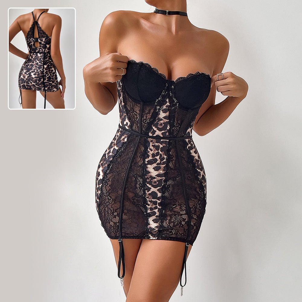 Leopard Lace Corset A - Line Mini Dress - aarohi