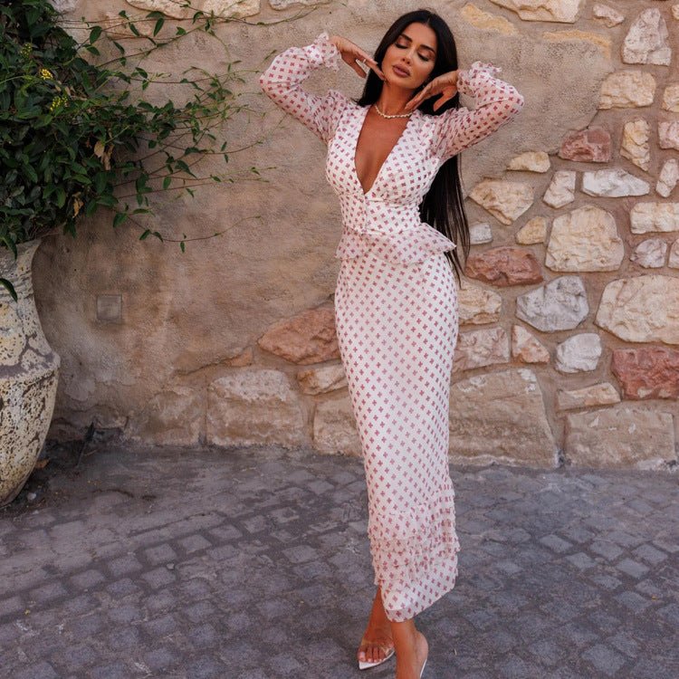 Romantic Cross - Print Two - Piece Peplum Set - aarohi