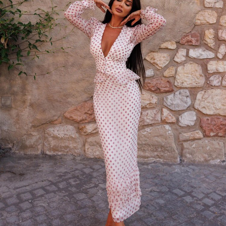 Romantic Cross - Print Two - Piece Peplum Set - aarohi