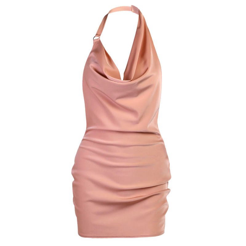 Satin Backless Mini Slip Dress - aarohi