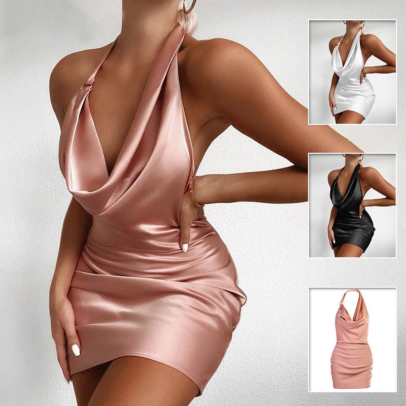 Satin Backless Mini Slip Dress - aarohi