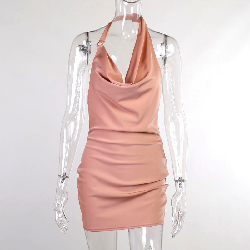 Satin Backless Mini Slip Dress - aarohi