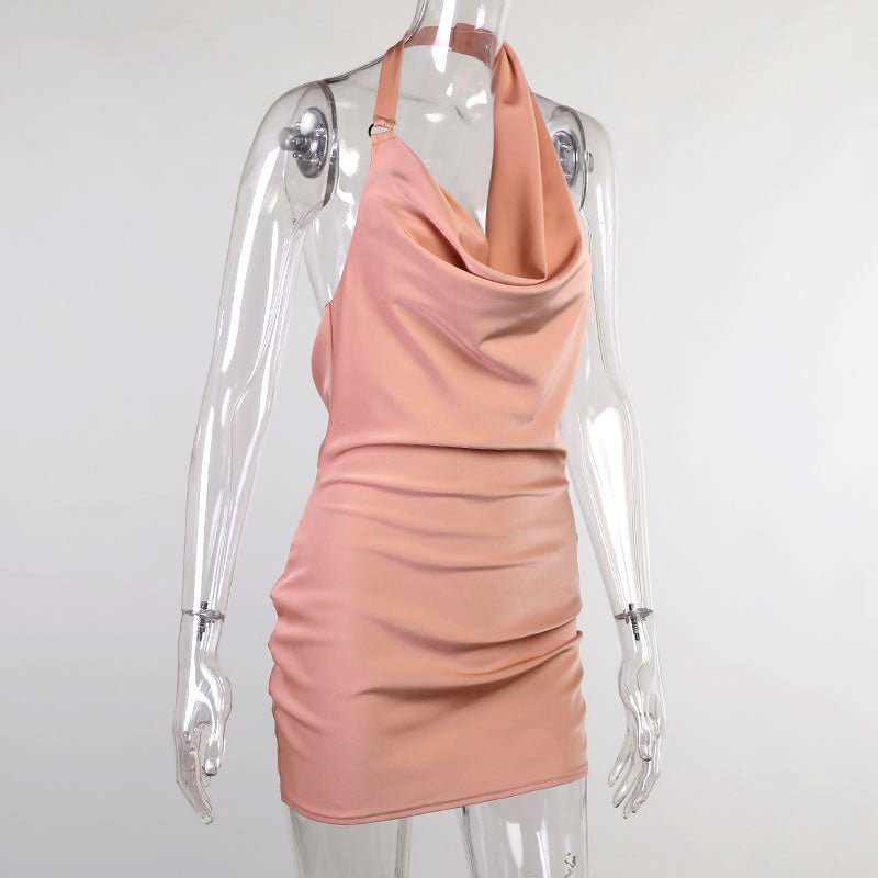 Satin Backless Mini Slip Dress - aarohi