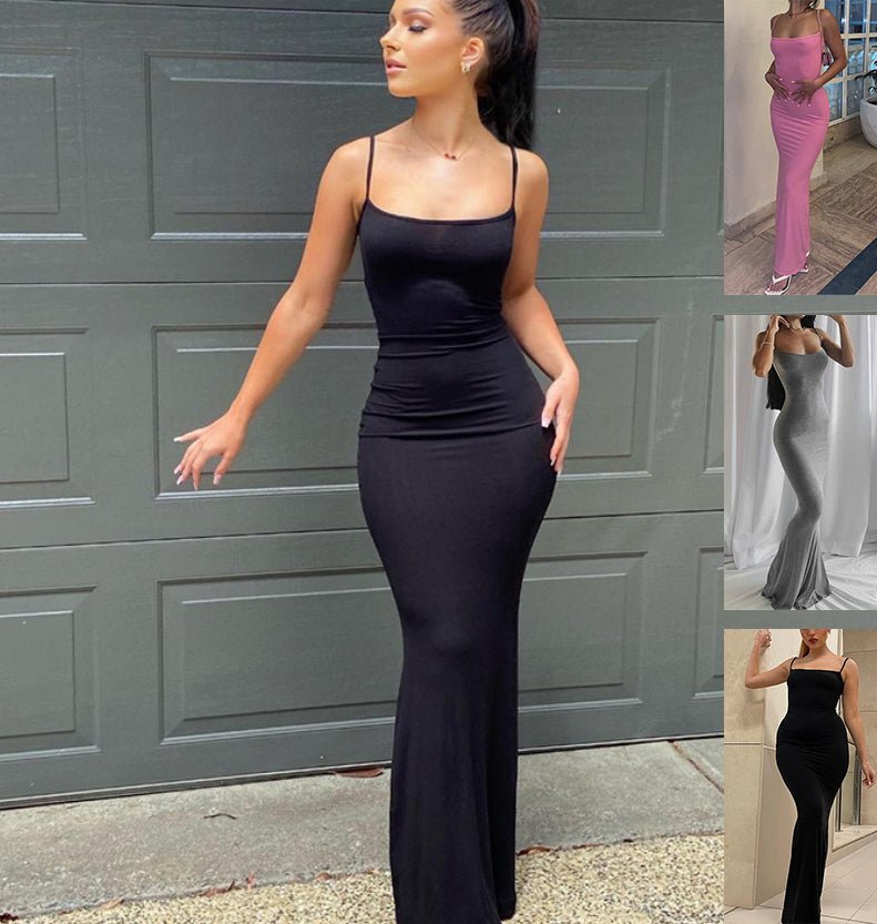 Satin Spaghetti Strap Bodycon Maxi Dress - aarohi