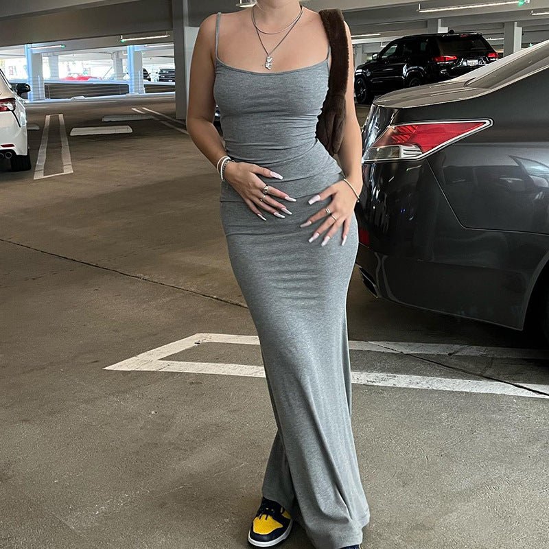 Satin Spaghetti Strap Bodycon Maxi Dress - aarohi