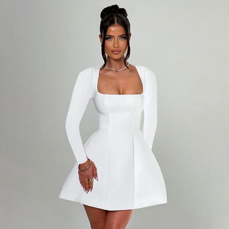 Square Neck Bodycon Long Sleeve Midi Dress - aarohi