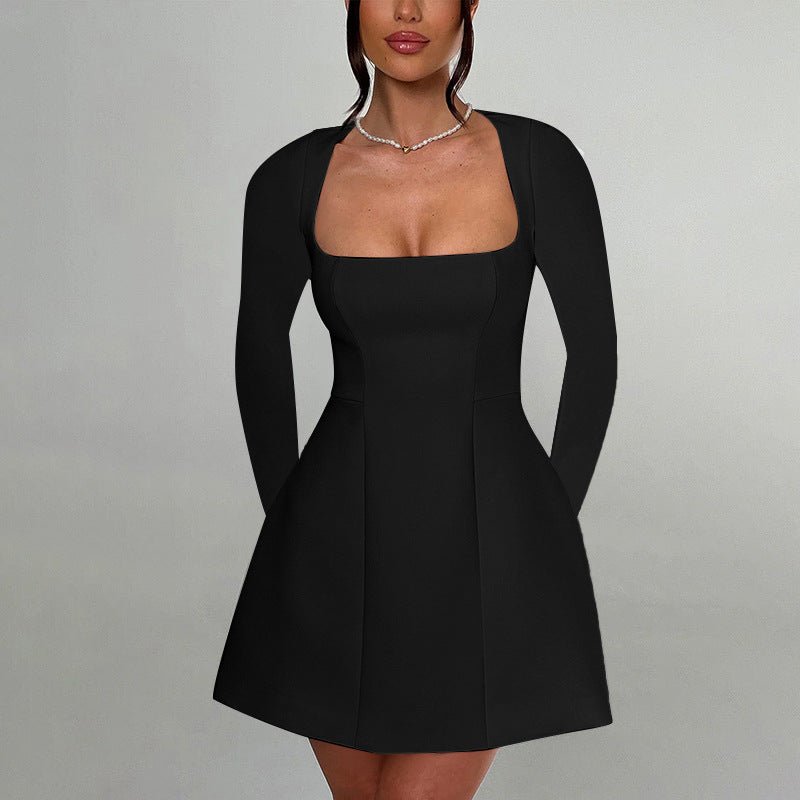 Square Neck Bodycon Long Sleeve Midi Dress - aarohi