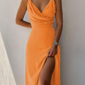 V - Neck Satin Sling Mini Dress - aarohi