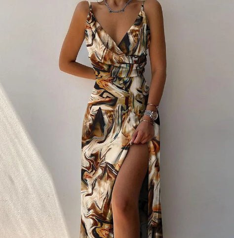 V - Neck Satin Sling Mini Dress - aarohi