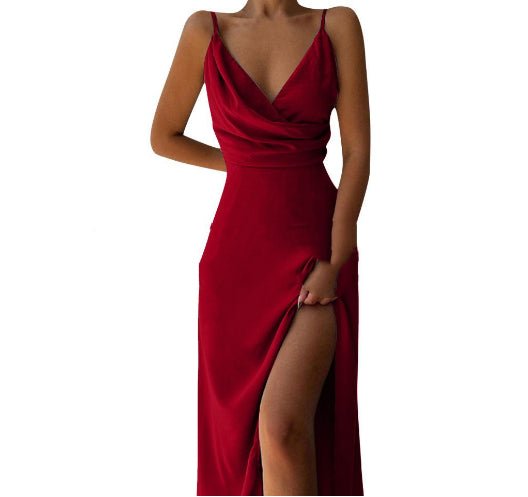 V - Neck Satin Sling Mini Dress - aarohi