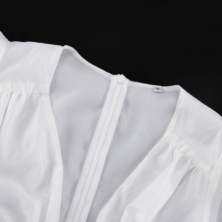 White Corset Puff Sleeve Mini Dress - aarohi