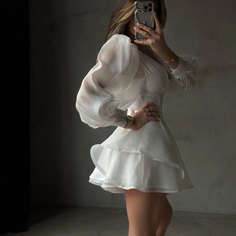 White Corset Puff Sleeve Mini Dress - aarohi