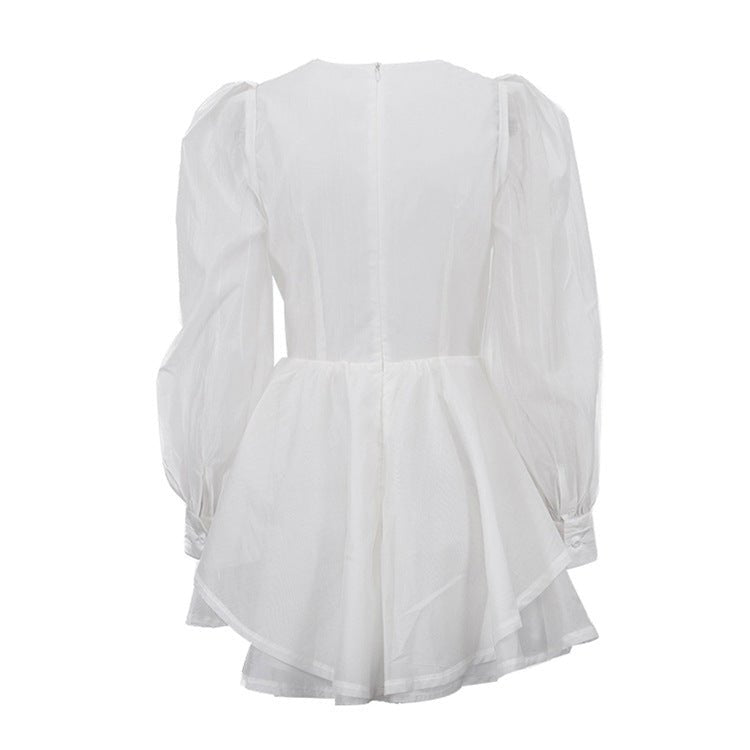 White Corset Puff Sleeve Mini Dress - aarohi