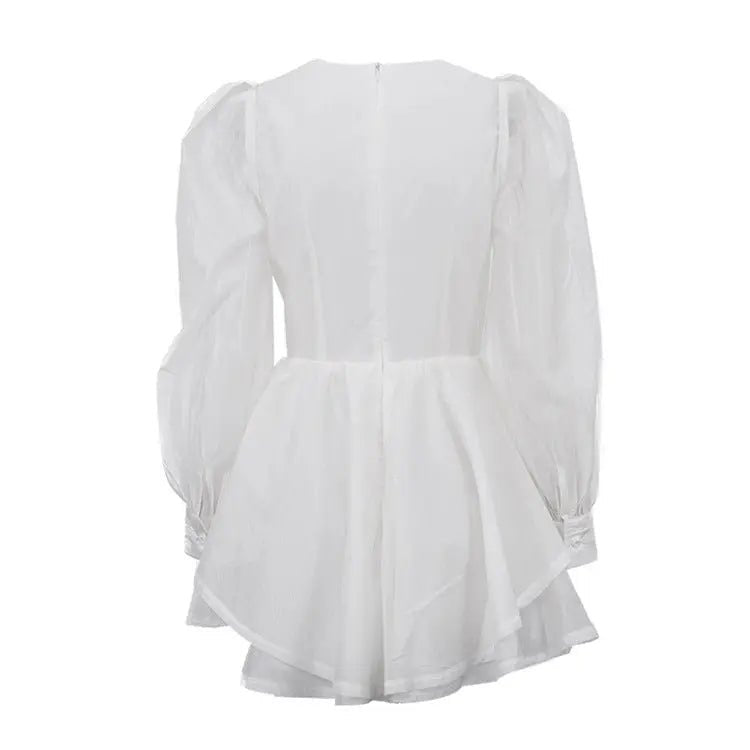 White Corset Puff Sleeve Mini Dress - aarohi